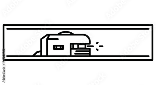 Modern linear illustration of a fortified military structure engaged in defensive action graphic