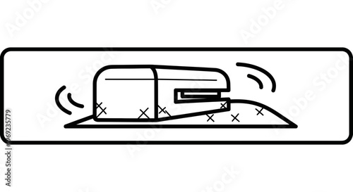 Black and white line icon illustrating a power sanding tool in active operation on a textured