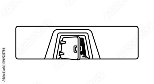 Graphic illustration of a partially open secure bunker or vault door, revealing a hidden passage