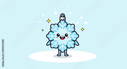 Cute Snowflake Mascot Character in Winter Theme.