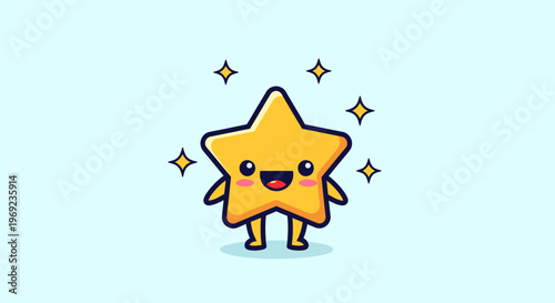 Cute smiling star mascot character cartoon yellow star with legs.