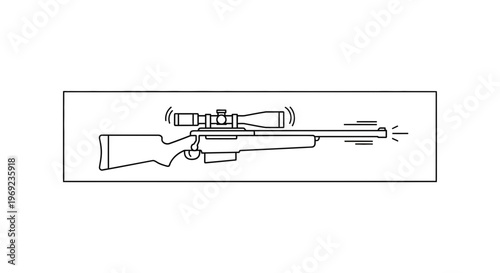 Sleek black line art depicting a modern scoped rifle discharging with visual effect and aiming focus