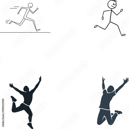 People jumping and running in various poses