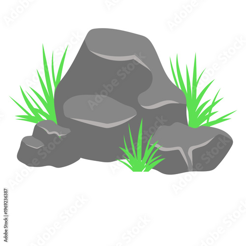 Illustration of Rocks with Green Grass