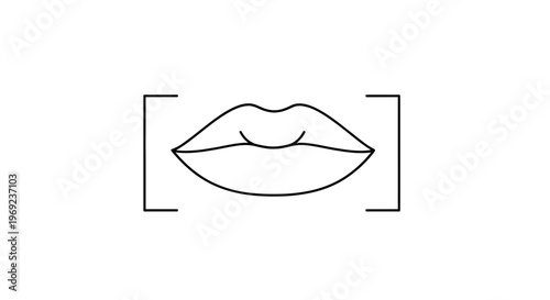 Minimalist lip recognition system icon for speech biometric technology and voice command