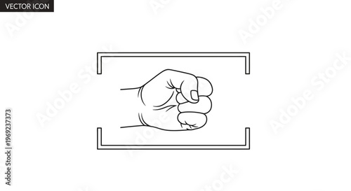 Powerful human hand closed in a resolute gesture within a clean graphic frame outline