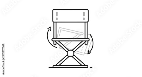Dynamic line art illustration of a portable folding chair, demonstrating its compact storage