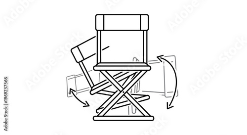 Minimalist graphic showing a swivel director's chair or its collapsible mechanism icon