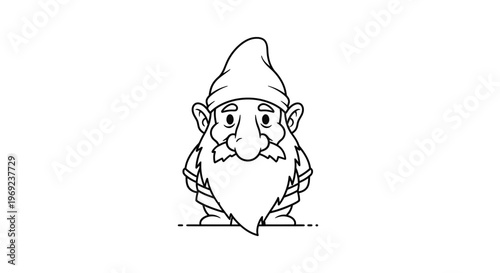 Charming whimsical garden sprite character in minimalist line art illustration for coloring