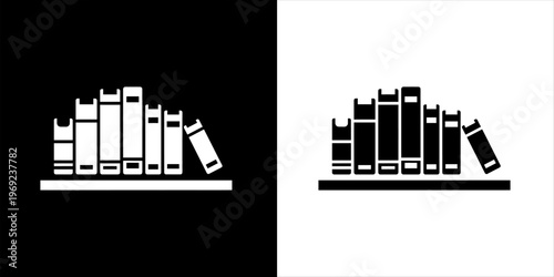 Row of books on a shelf, black and white illustration