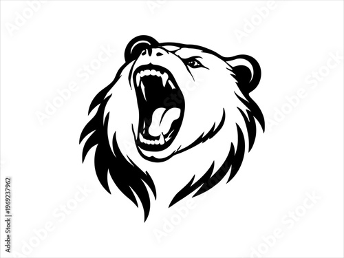 Aggressive Bear Head Roaring with Mouth Open and Sharp Teeth
