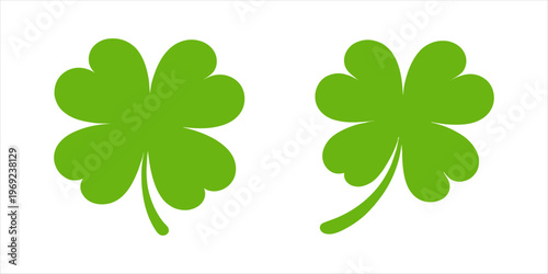 Pair of vibrant green four-leaf clover icons symbolizing good luck and Irish tradition
