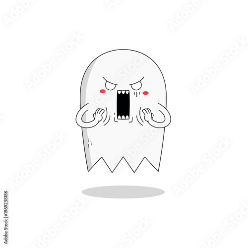 A cute white ghost cartoon character shocked expression doodle
