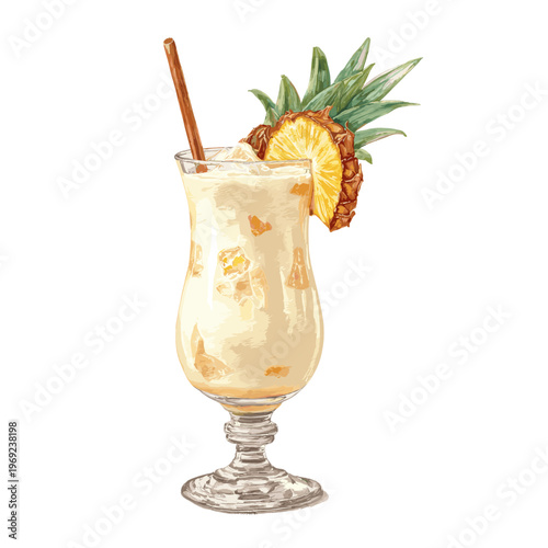 a glass of juice and pineapple slices with clipping path
