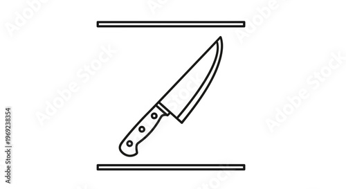 Minimalist outline illustration of a sharp kitchen chef knife professional culinary tool icon vector
