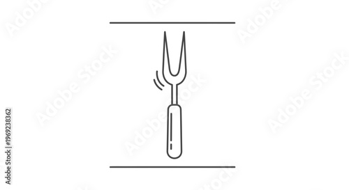 Stylized line art illustration of a two-pronged carving fork for cooking and dining purposes
