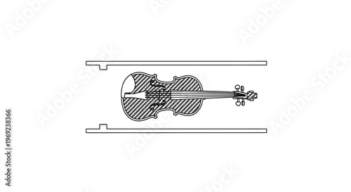 Monochromatic graphic illustration of a classical string violin instrument for music concepts