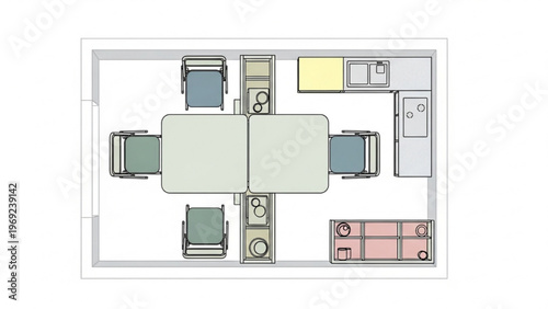Modern Kitchen and Dining Area Layout with Island and Seating