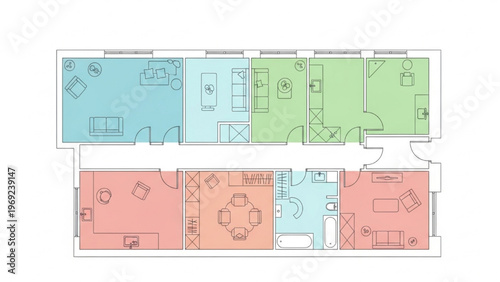Comprehensive architectural floor plan showcasing an efficient and functional multi-room apartment design with detailed furniture arrangement