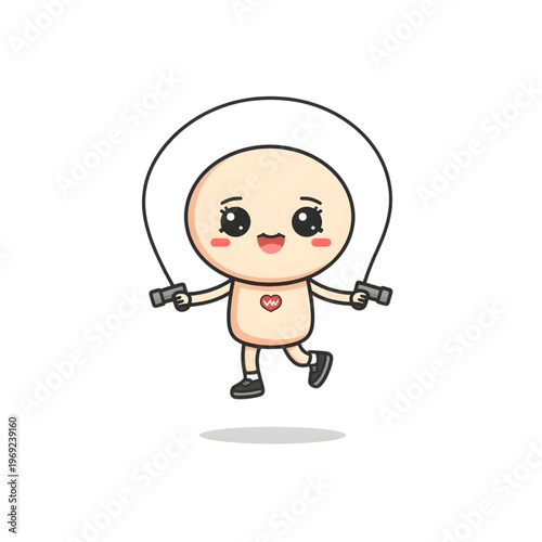 Cute Kawaii Jumping Skipping Rope Fitness Character Cartoon Vector
