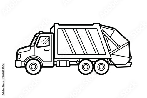 Garbage Truck Waste Management Vehicle Line Art Vector Illustration For Sanitation Design