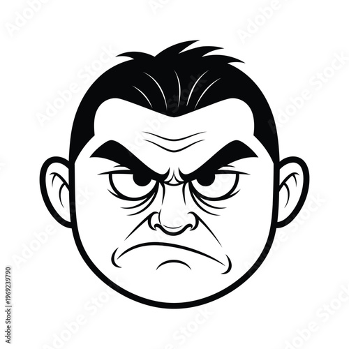 Εκτύπωση καμβά Angry Grumpy Man Face Expression Avatar Head Mascot Vector Line Art Illustration