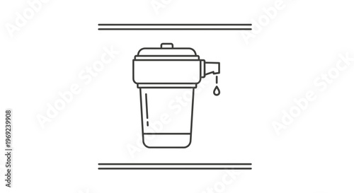 Minimalist Line Art Illustration of a Water Filter System Dispensing a Pure Droplet for Home Use
