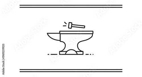 Minimalist line art icon of a blacksmith's anvil and hammer representing craftsmanship and