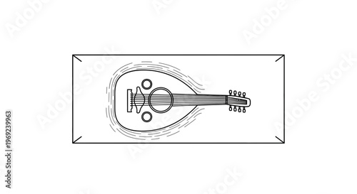 Minimalist Line Art Illustration of a Traditional Oud Stringed Musical Instrument for Cultural