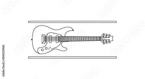 Clean minimalist vector outline of a modern electric guitar musical instrument illustration