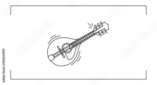 A clean vector outline of a traditional mandolin vibrating with musical energy, ideal for creative