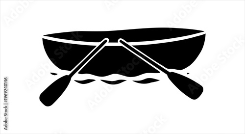 Classic Rowboat with Oars Resting on Water, Symbolizing Leisure and Calm Journey