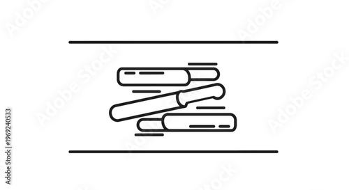 Modern kitchen knife and sharpening rods line art vector illustration for culinary applications