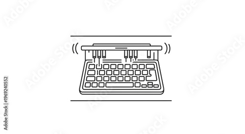 Dynamic outline icon of a modern keyboard or classic typewriter with subtle vibration waves