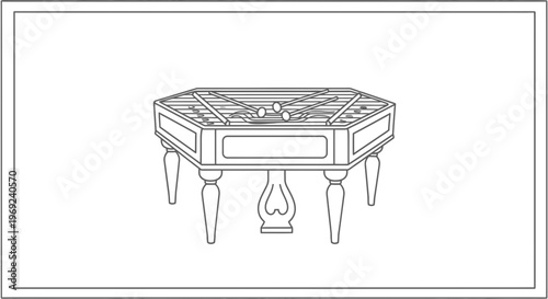 Stylized outline vector illustration of an antique hexagonal table for classic board games and