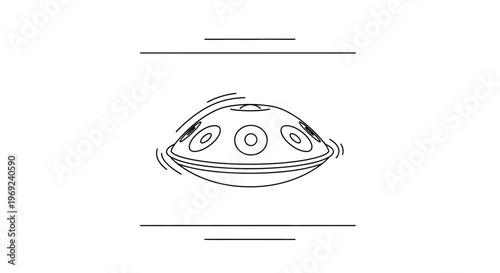 Minimalist line art illustration of a handpan musical instrument with sound waves indicating