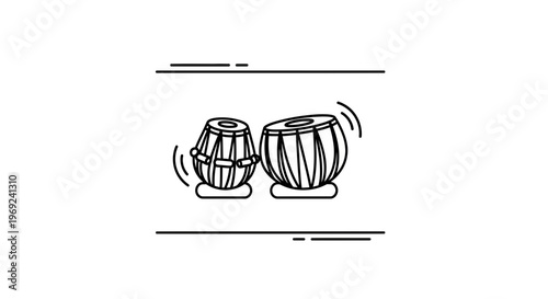 Vibrating Tabla Drums Artistic Line Art Illustration Symbolizing Traditional Indian Rhythms