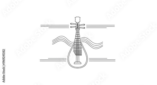 Minimalist line art illustration of a traditional Pipa, embodying cultural musical heritage with