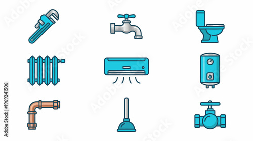 Plumbing and HVAC Maintenance Service Icon Set Vector Illustration for Home Repair Graphic Design