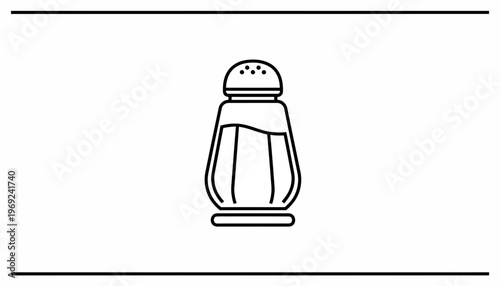 Minimalist black and white line icon of a classic kitchen salt shaker for seasoning food