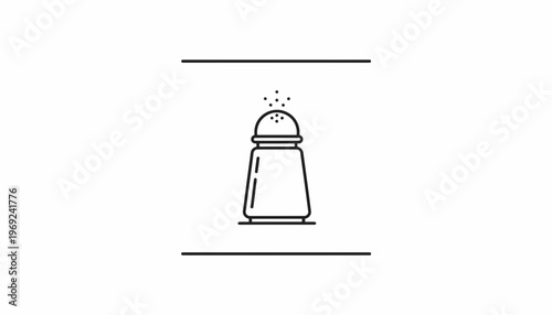 Minimalist linear icon illustration of a classic table salt shaker dispensing seasoning grains for