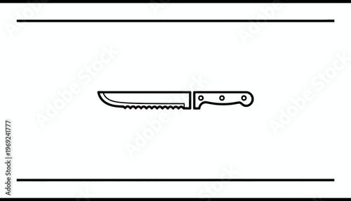 Minimalist line illustration of a serrated kitchen utility knife on a clean white background artwork