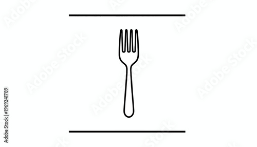 Minimalist linear illustration of a classic four-tine dinner fork isolated on a pristine white