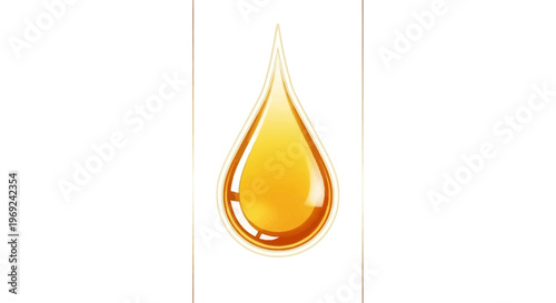 A shimmering golden liquid drop with a glossy texture isolated against a clean white background