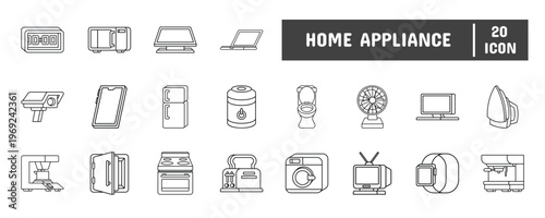 20 Home Appliance Line Icon Illustration Set 