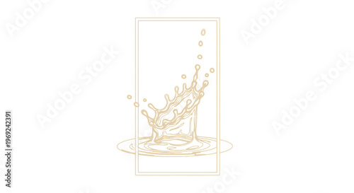 Minimalist outline drawing capturing dynamic liquid splash and ripples within a clean rectangular