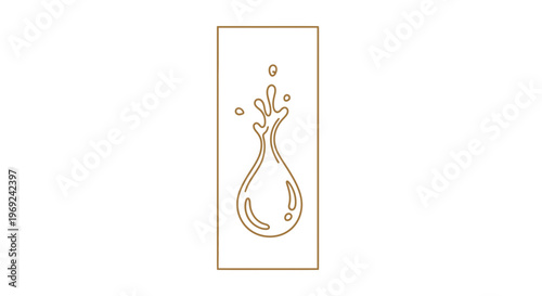 Elegant outline illustration of a stylized liquid drop splashing upwards within a minimalist frame