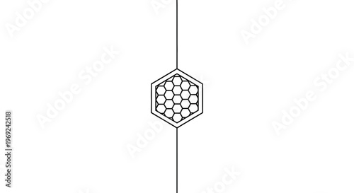 Monochromatic geometric honeycomb structure centered on a vertical line, a minimalist abstract