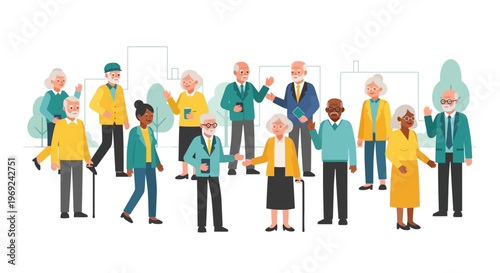 Joyful and diverse group of seniors embracing community and active living, celebrating the spirit of Older Americans Month with health, vitality, and togetherness