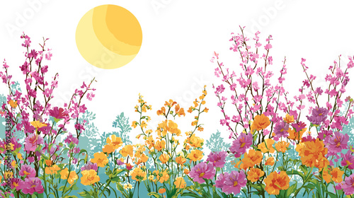 Spring Equinox Nature Awakening Scene Blooming Flowers
